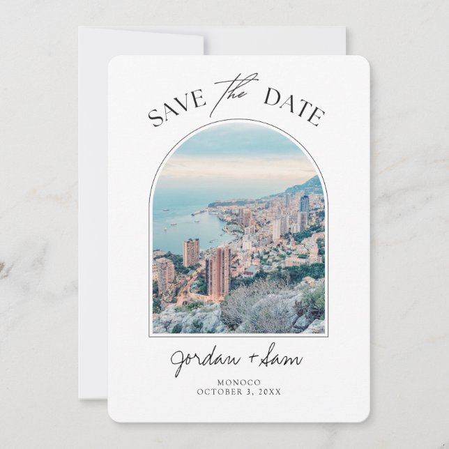 Monaco Wedding French Rivera Save the Date Einladung (Vorderseite)