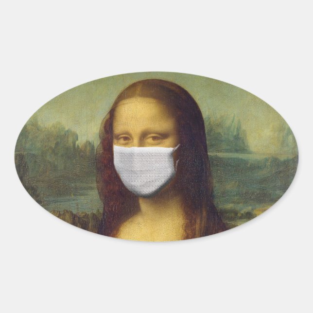 MONALISA MIT MASK-PARODY-STICKERN OVALER AUFKLEBER (Vorderseite)