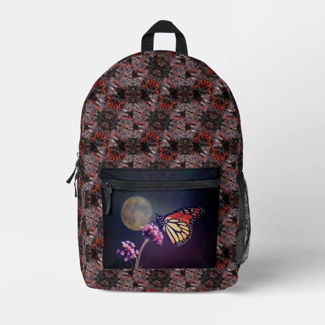Monarch and Moon Purple Orange Abstract Bedruckter Rucksack (Vorderseite)