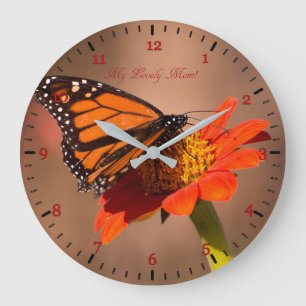 Monarch auf Tithonia Mutter-Tagesgeschenken Große Wanduhr