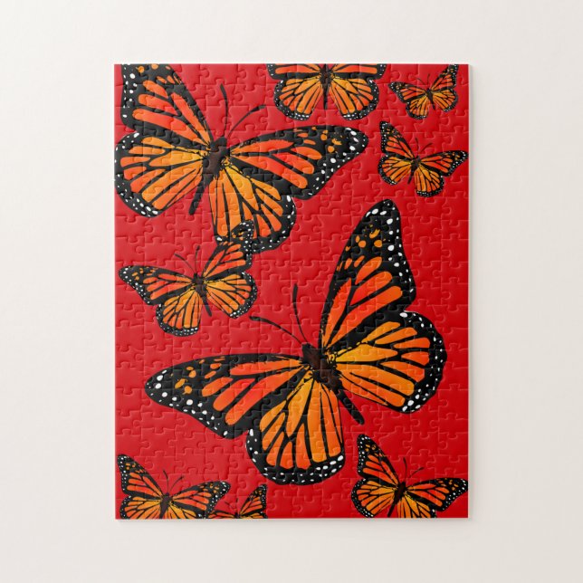 Monarch Butterfliegen auf Rot Puzzle (Vertikal)