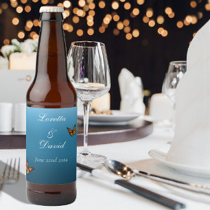 Monarch Butterflies Blue Ombre Bierflaschenetikett