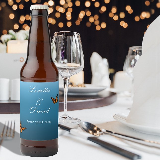 Monarch Butterflies Blue Ombre Bierflaschenetikett (Von Creator hochgeladen)