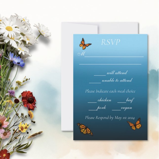 Monarch Butterflies Blue Ombre RSVP Karte (Von Creator hochgeladen)