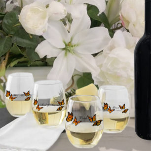 Monarch Butterflies Blue Ombre Weinglas Ohne Stiel