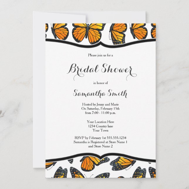 Monarch Butterflies Bridal Dusche Einladung (Vorderseite)