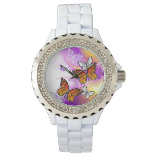 Monarch Butterflies on Purple Background Armbanduhr