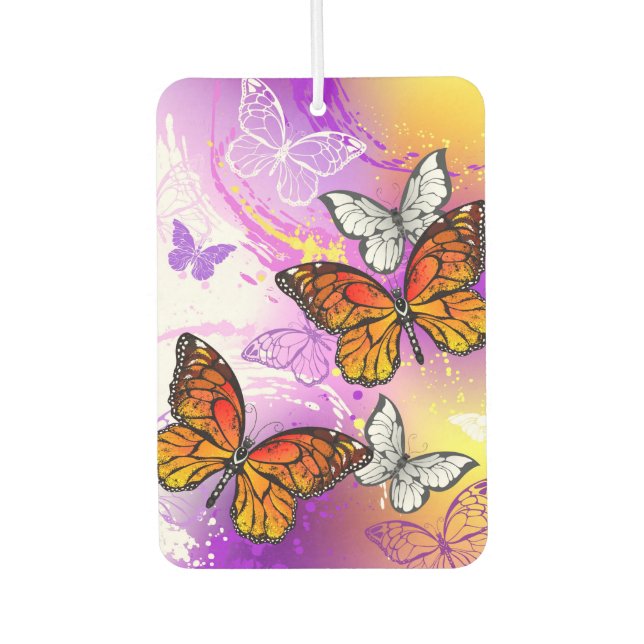 Monarch Butterflies on Purple Background Autolufterfrischer (Vorderseite)