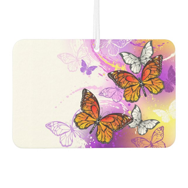 Monarch Butterflies on Purple Background Autolufterfrischer (Vorderseite)