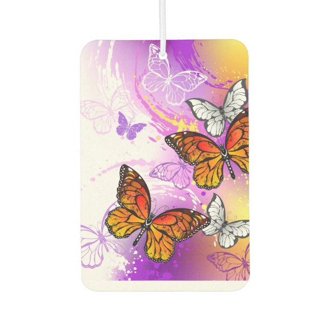 Monarch Butterflies on Purple Background Autolufterfrischer (Vorderseite)