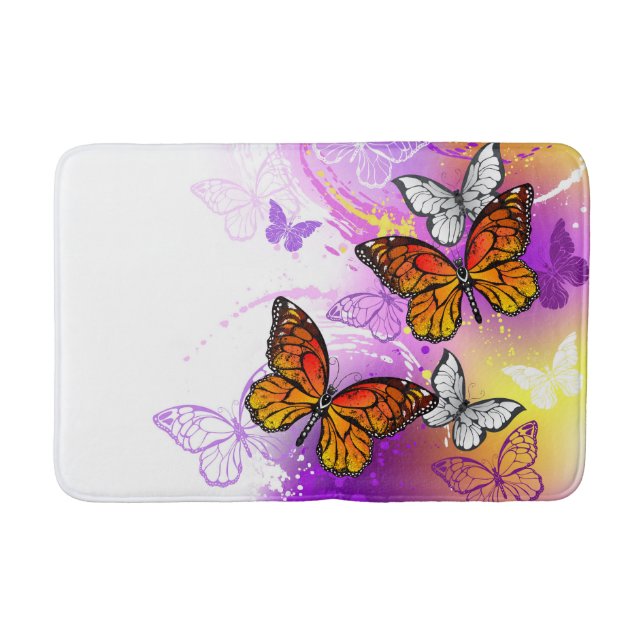 Monarch Butterflies on Purple Background Badematte (Vorderseite)