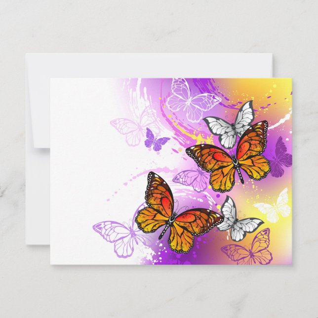Monarch Butterflies on Purple Background Dankeskarte (Vorderseite)
