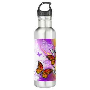 Monarch Butterflies on Purple Background Edelstahlflasche