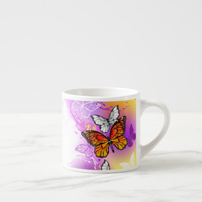 Monarch Butterflies on Purple Background Espressotasse (Rechts)