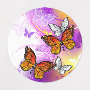 Monarch Butterflies on Purple Background Etiketten