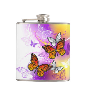 Monarch Butterflies on Purple Background Flachmann