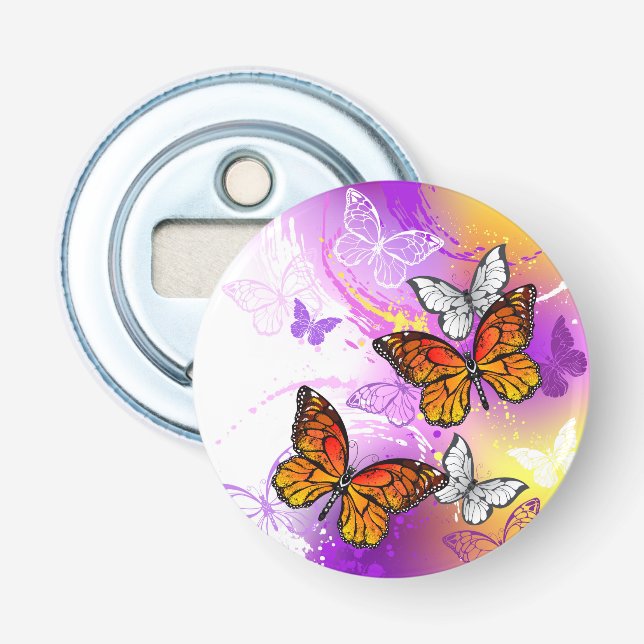 Monarch Butterflies on Purple Background Flaschenöffner (Vorderseite)