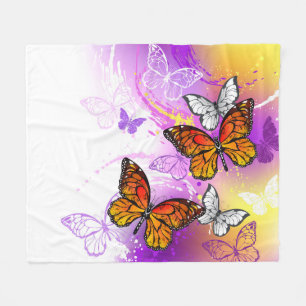 Monarch Butterflies on Purple Background Fleecedecke
