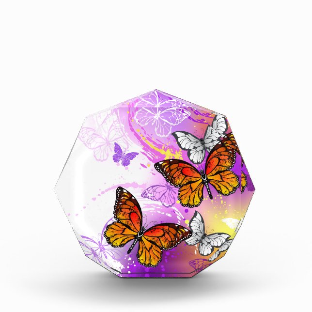 Monarch Butterflies on Purple Background Fotoblock (Vorderseite)