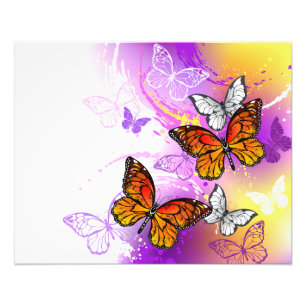Monarch Butterflies on Purple Background Fotodruck