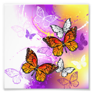 Monarch Butterflies on Purple Background Fotodruck