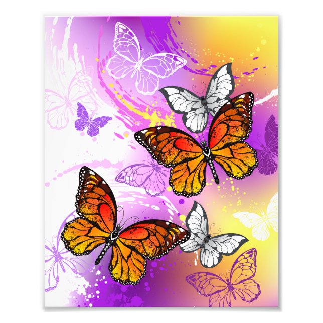 Monarch Butterflies on Purple Background Fotodruck (Vorne)