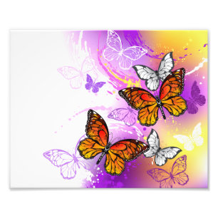 Monarch Butterflies on Purple Background Fotodruck