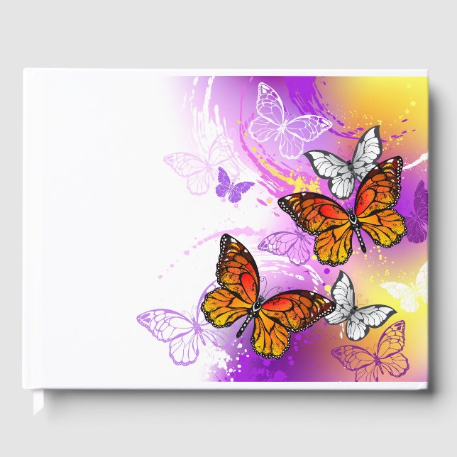 Monarch Butterflies on Purple Background Gästebuch (Vorderseite)