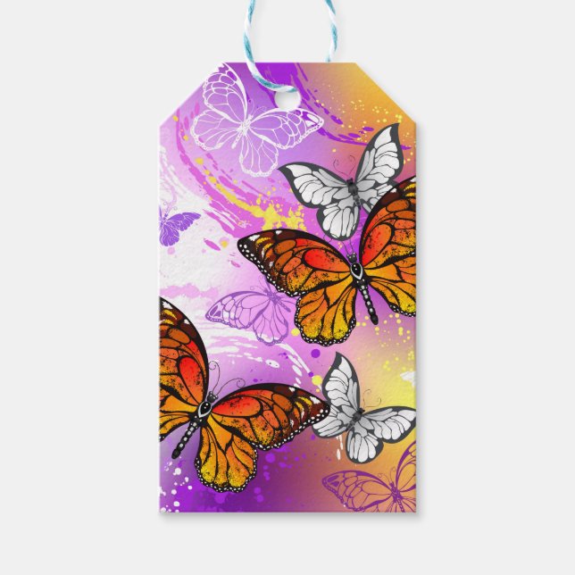 Monarch Butterflies on Purple Background Geschenkanhänger (Vorderseite)