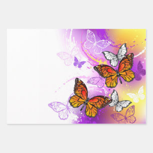 Monarch Butterflies on Purple Background Geschenkpapier Set