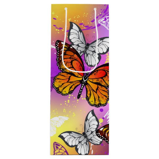 Monarch Butterflies on Purple Background Geschenktüte Für Weinflaschen (Vorderseite)