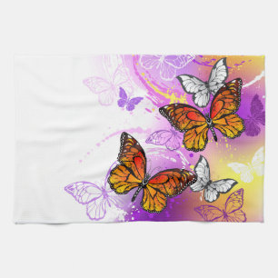 Monarch Butterflies on Purple Background Geschirrtuch