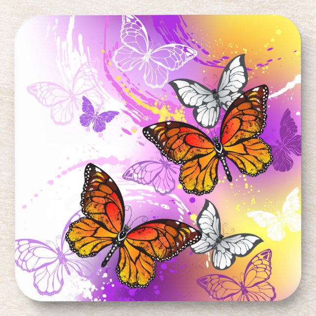 Monarch Butterflies on Purple Background Getränkeuntersetzer (Vorderseite)