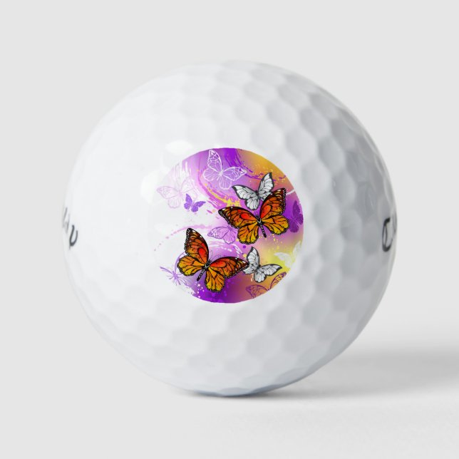 Monarch Butterflies on Purple Background Golfball (Vorderseite)