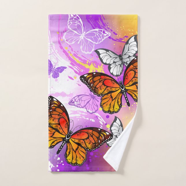 Monarch Butterflies on Purple Background Handtuch (Handtuch)