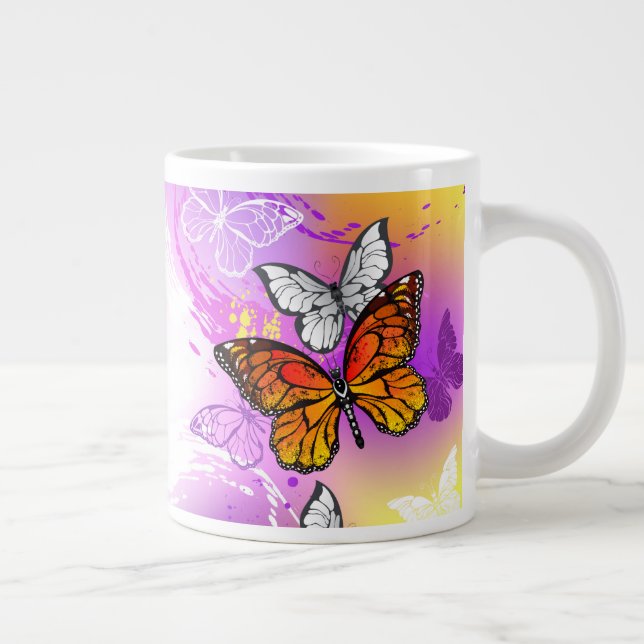 Monarch Butterflies on Purple Background Jumbo-Tasse (Rechts)