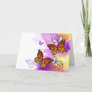 Monarch Butterflies on Purple Background Karte