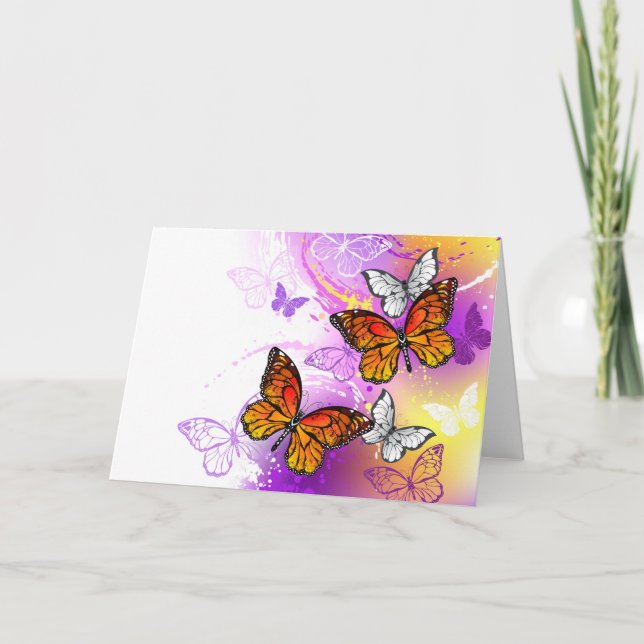 Monarch Butterflies on Purple Background Karte (Vorderseite)