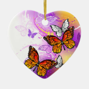 Monarch Butterflies on Purple Background Keramik Ornament