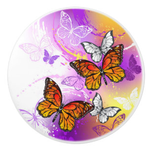 Monarch Butterflies on Purple Background Keramikknauf