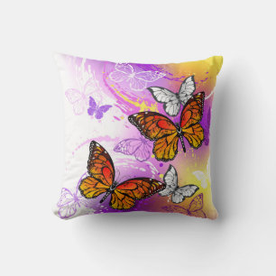 Monarch Butterflies on Purple Background Kissen
