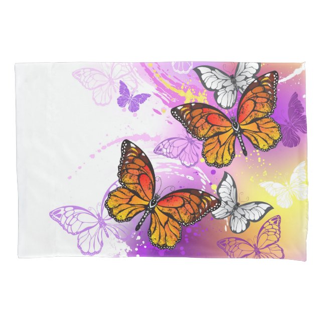 Monarch Butterflies on Purple Background Kissenbezug (Vorderseite)