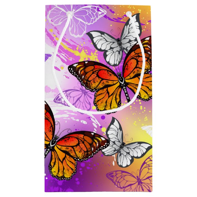 Monarch Butterflies on Purple Background Kleine Geschenktüte (Rückseite)