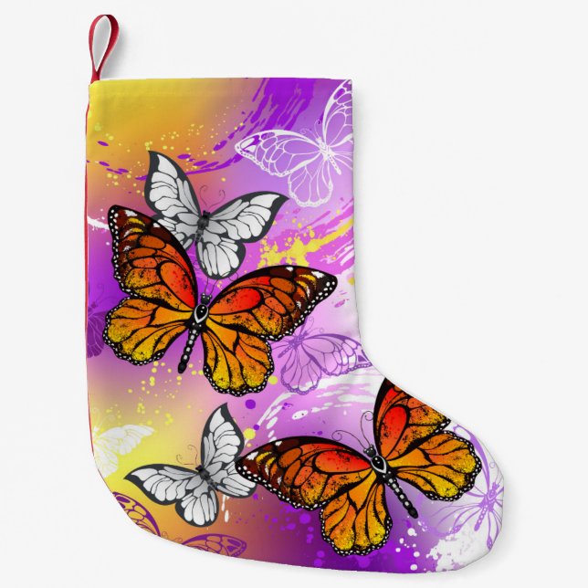 Monarch Butterflies on Purple Background Kleiner Weihnachtsstrumpf (Vorderseite)