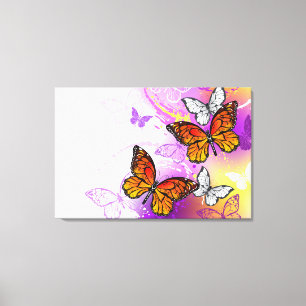 Monarch Butterflies on Purple Background Leinwanddruck