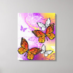 Monarch Butterflies on Purple Background Leinwanddruck