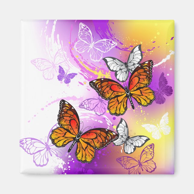 Monarch Butterflies on Purple Background Magnet (Vorne)