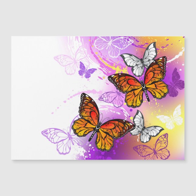Monarch Butterflies on Purple Background Magnetkarte (Vorderseite)