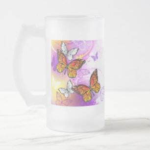 Monarch Butterflies on Purple Background Mattglas Bierglas