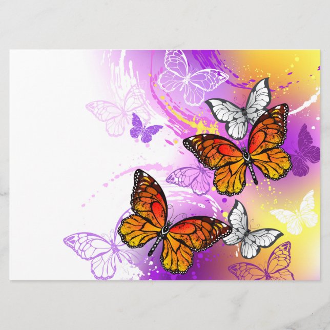 Monarch Butterflies on Purple Background Menükarte (Vorderseite)